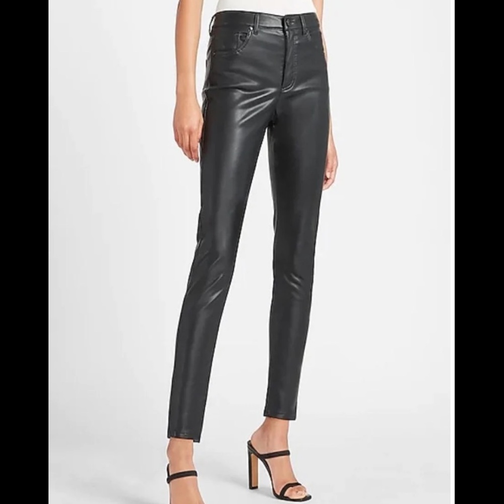 EXPRESS | Black Leather (vegan) Ankle High Rise Pants